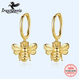 Trustdavis 925 Sterling Silver Sweet Insect Bee Pendant Hoop Earrings