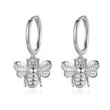 Trustdavis 925 Sterling Silver Sweet Insect Bee Pendant Hoop Earrings