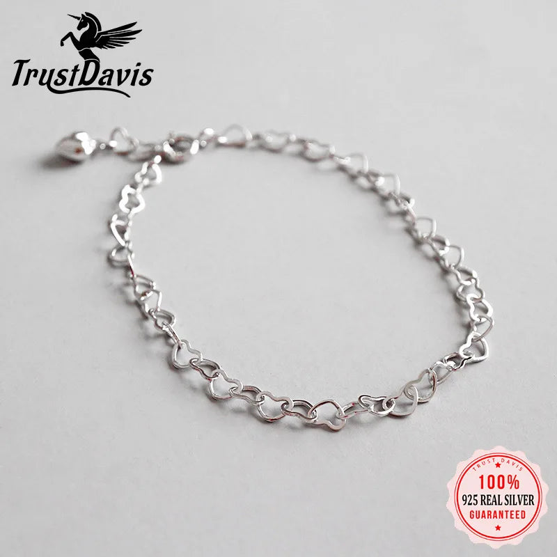 Trustdavis 925 Silver Heart Chain Bracelet Wedding Jewelry