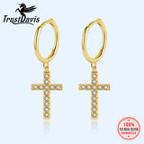 Trustdavis Minimalist 925 Silver Shining CZ Cross Stud Earrings For Women