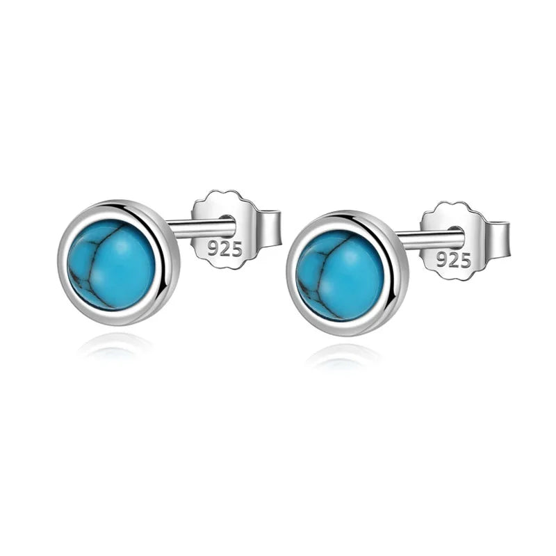 Trustdavis Small Round Turquoise Stud Earrings for Women Girls