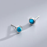 Trustdavis Small Round Turquoise Stud Earrings for Women Girls