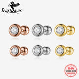 Trustdavis 925 Silver Round Zircon Stud Earrings for Women