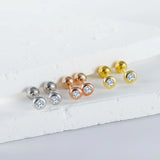 Trustdavis 925 Silver Round Zircon Stud Earrings for Women