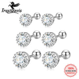 Trustdavis High CZ 925 Silver Zircon Stud Earrings Minimalist Screw