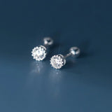 Trustdavis High CZ 925 Silver Zircon Stud Earrings Minimalist Screw