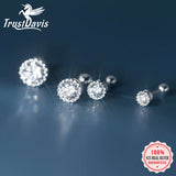 Trustdavis High CZ 925 Silver Zircon Stud Earrings Minimalist Screw