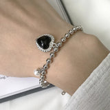 Trustdavis 925 Silver Heart Pearl Charm Bracelet Wedding Jewelry