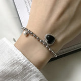 Trustdavis 925 Silver Heart Pearl Charm Bracelet Wedding Jewelry