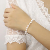 Trustdavis 925 Silver Freshwater Pearl Bend Bracelet Women Wedding Jewelry
