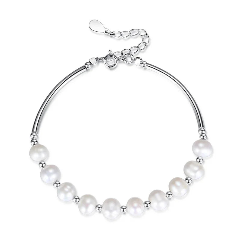 Trustdavis 925 Silver Freshwater Pearl Bend Bracelet Women Wedding Jewelry