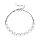 Trustdavis 925 Silver Freshwater Pearl Bend Bracelet Women Wedding Jewelry