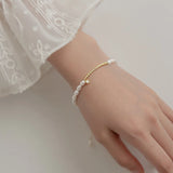 Trustdavis 925 Silver Pearl CZ Bend Bracelet Women Wedding Jewelry