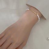 Trustdavis 925 Silver Pearl CZ Bend Bracelet Women Wedding Jewelry