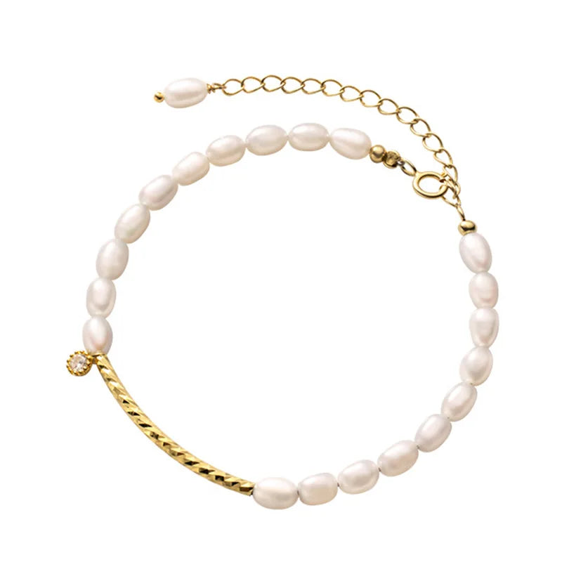 Trustdavis 925 Silver Pearl CZ Bend Bracelet Women Wedding Jewelry