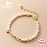 Trustdavis 925 Silver Pearl CZ Bend Bracelet Women Wedding Jewelry