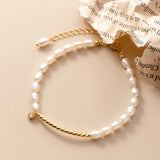 Trustdavis 925 Silver Pearl CZ Bend Bracelet Women Wedding Jewelry
