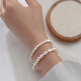 Trustdavis 925 Silver Baroque Pearl Chain Bracelet Wedding Jewelry