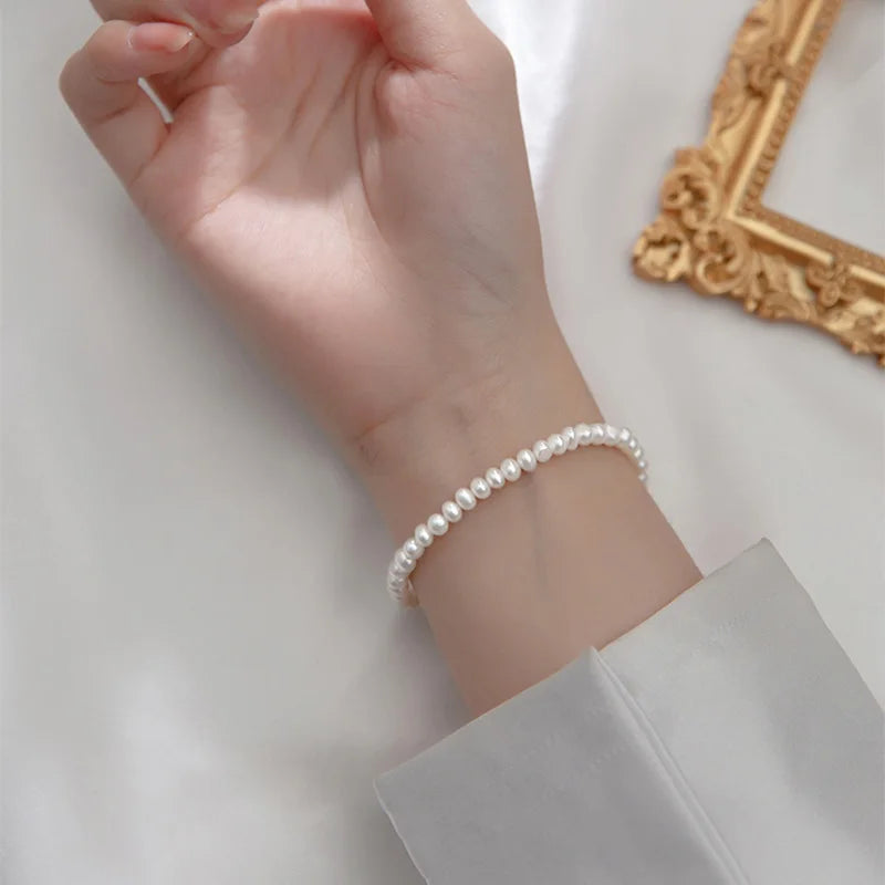 Trustdavis 925 Silver Baroque Pearl Chain Bracelet Wedding Jewelry