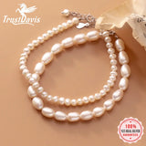 Trustdavis 925 Silver Baroque Pearl Chain Bracelet Wedding Jewelry