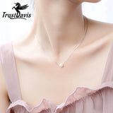Trustdavis 925 Silver Pearl Pendant Short Necklace Wedding Jewelry