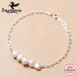 Trustdavis 925 Silver Baroque Pearl Chain Bracelet Wedding Fine S925 Jewelry