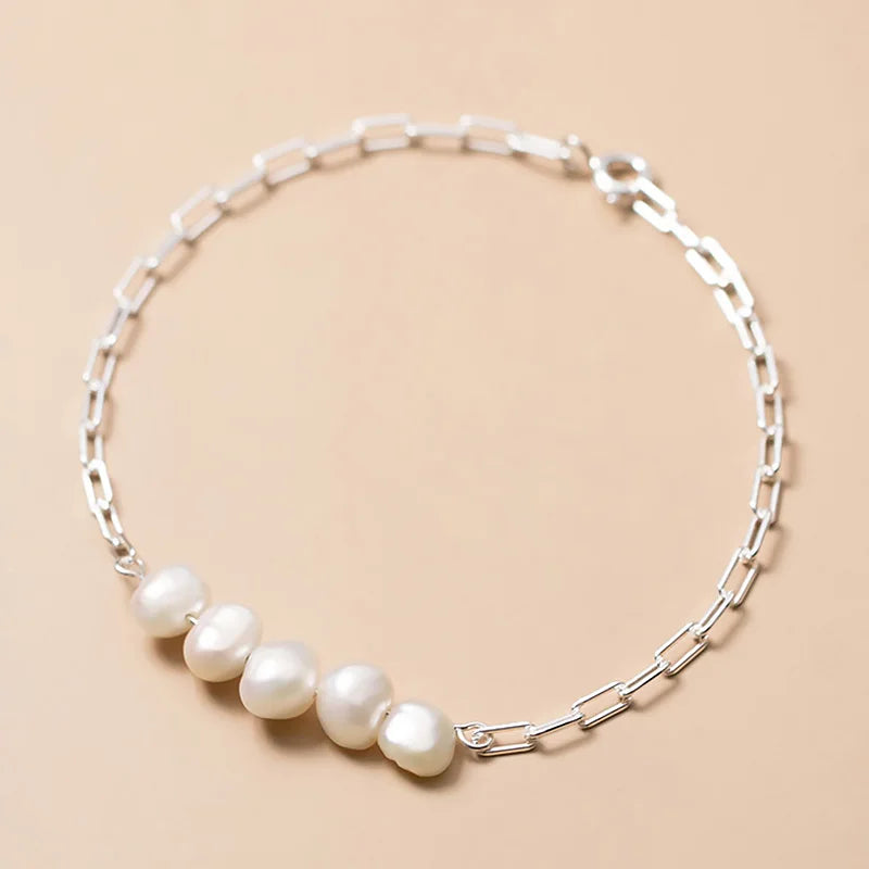 Trustdavis 925 Silver Baroque Pearl Chain Bracelet Wedding Fine S925 Jewelry
