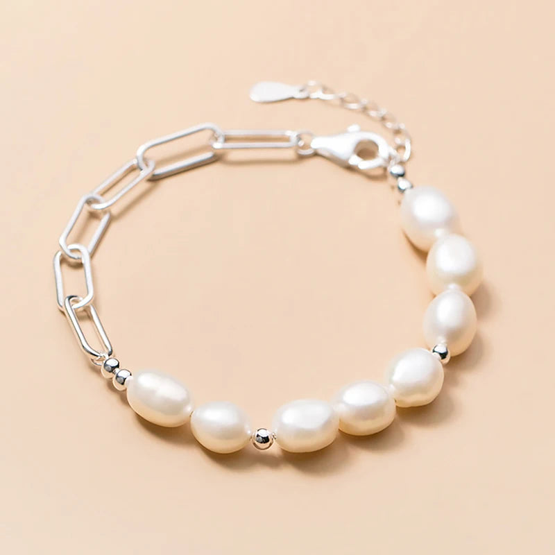 Trustdavis 925 Silver Baroque Pearl Bracelet Women Fine Jewelry