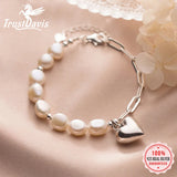 Trustdavis 925 Silver Baroque Pearl Heart Chain Bracelet Women Wedding Jewelry