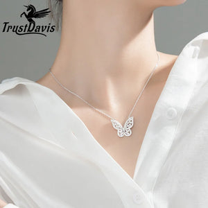 Trustdavis 925 Silver Butterfly CZ Necklace for Women Wedding Party S925 Jewelry