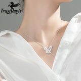 Trustdavis 925 Silver Butterfly CZ Necklace for Women Wedding Party S925 Jewelry