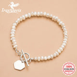 Trustdavis 925 Silver Pearls Chain Bracelet Wedding Jewelry