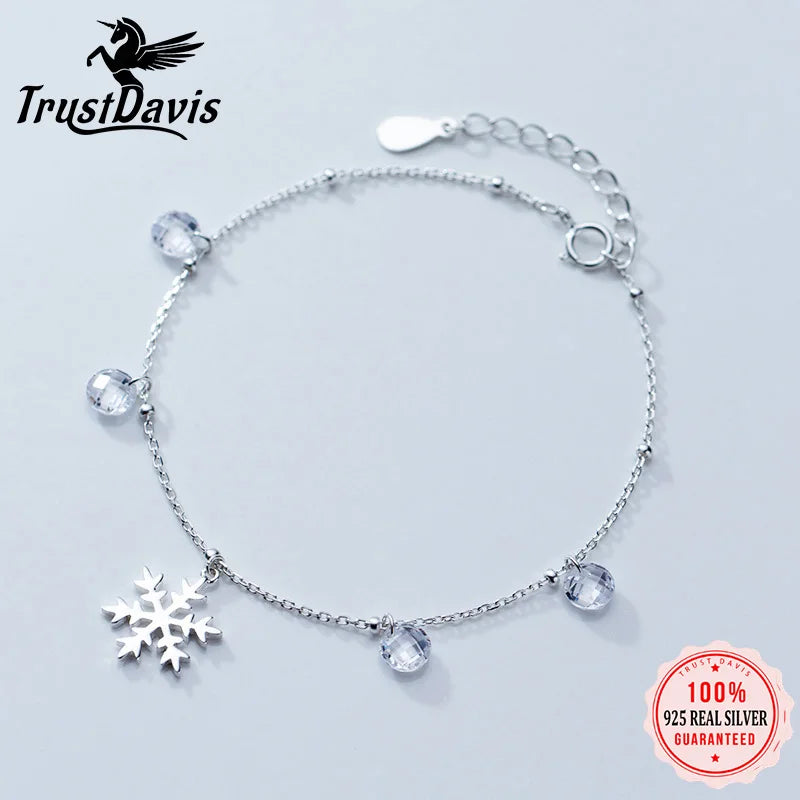 Trustdavis 925 Silver Snowflake CZ Beads Bracelet