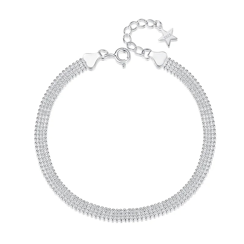 Trustdavis 925 Silver Beads Net Chain Bracelet Wedding Fine Jewelry