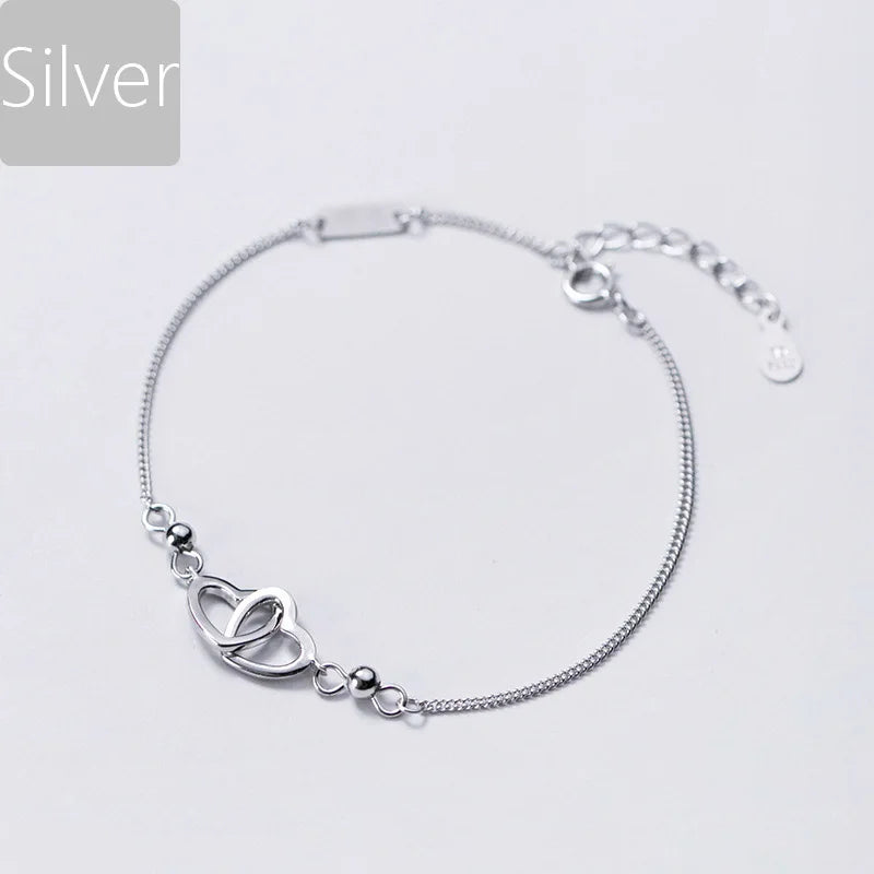 Trustdavis 925 Sterling Silver Double Heart Bracelets For Women