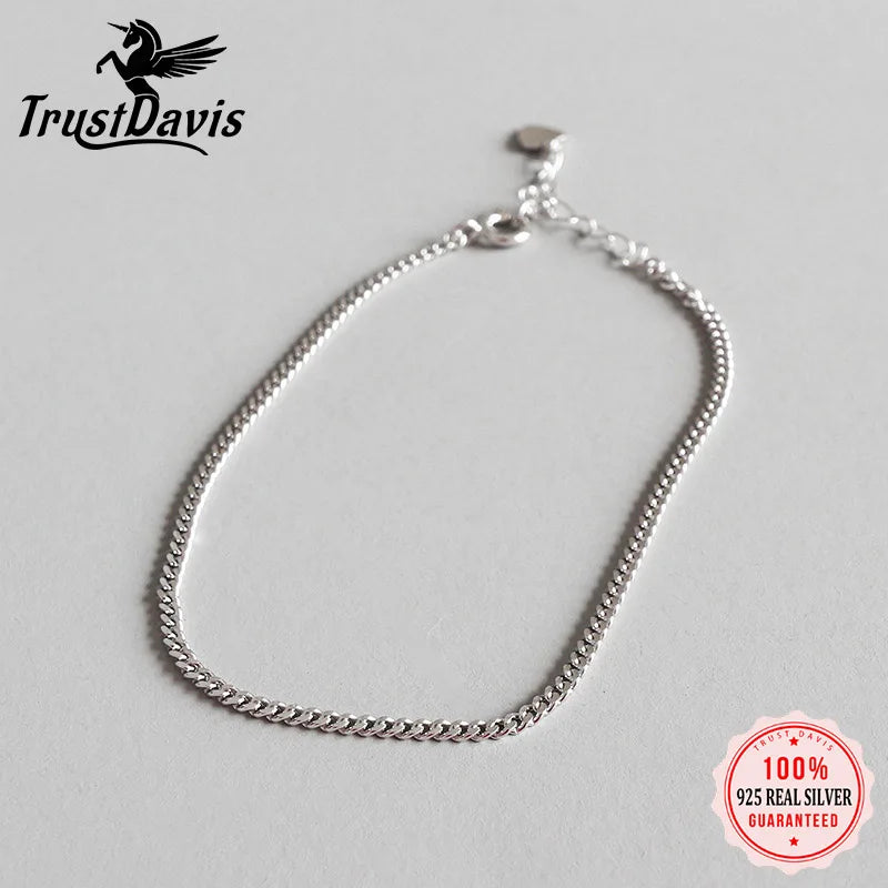 Trustdavis 925 Sterling Silver 2mm Chain Anklets For Women