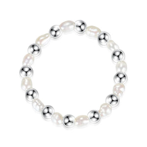 Trustdavis 925 Sterling Silver Sweet Pearl Beads Elastic Ring