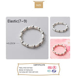 Trustdavis 925 Sterling Silver Sweet Pearl Beads Elastic Ring
