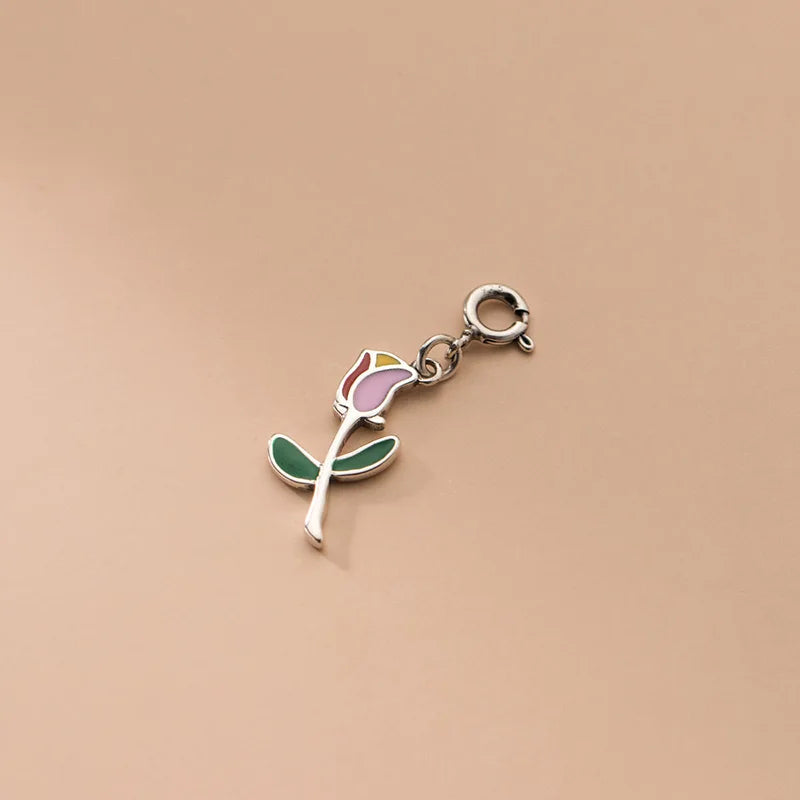 Trustdavis 925 Silver Rose Flower Charm Pendant DIY Jewelry DZ825