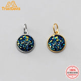 Trustdavis 925 Sterling Silver Round starry sky Charm Pendant DIY Accessory