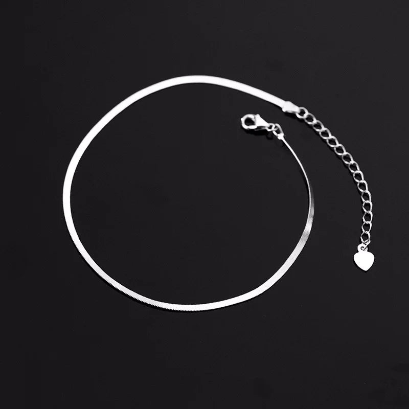 Trustdavis 925 Sterling Silver Sweet Snake Chain Anklets For Women