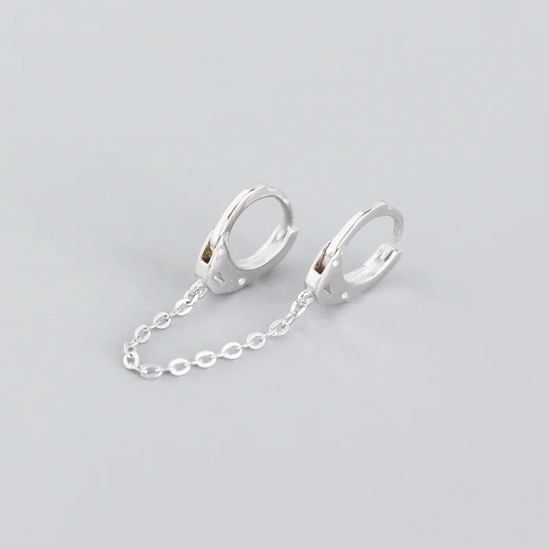 Trustdavis 925 Silver Handcuffs Link Chain Hoop Earrings
