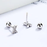 Trustdavis 925 Sterling Silver CZ Beads Stud Earrings Minimalist Jewelry