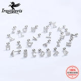 Trustdavis 925 Sterling Silver CZ Beads Stud Earrings Minimalist Jewelry