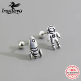 925 Silver Asymmetric Astronaut Rocket Stud Earrings