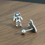 925 Silver Asymmetric Astronaut Rocket Stud Earrings