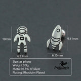 925 Silver Asymmetric Astronaut Rocket Stud Earrings