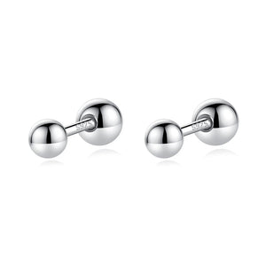 Trustdavis 925 Silver Beads Screw Stud Earrings Women Kids Mini Jewelry