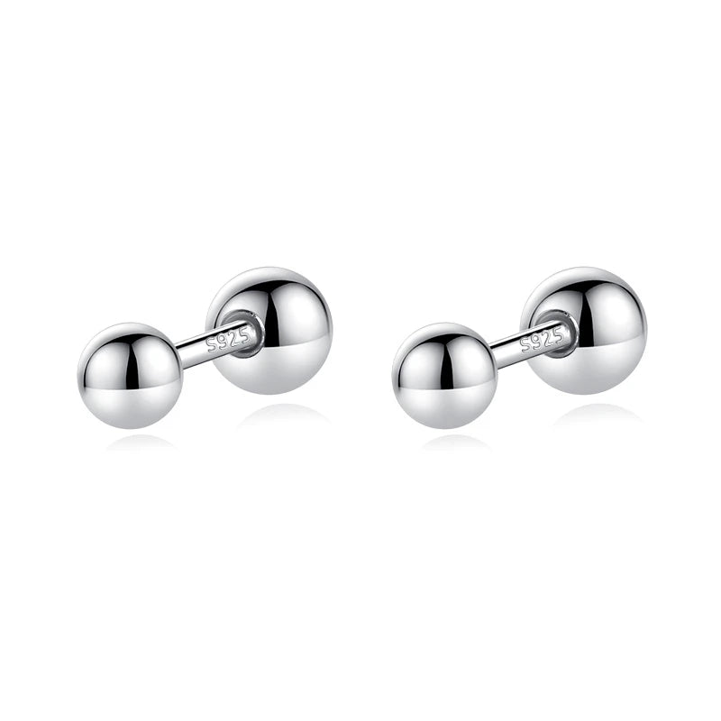 Trustdavis 925 Silver Beads Screw Stud Earrings Women Kids Mini Jewelry