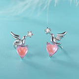 Trustdavis 925 Silver Bird Heart Zircon Stud Earrings